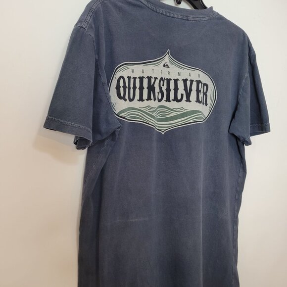Quiksilver Waterman Blue Graphic Logo T-Shirt L 100% Cotton Short Sleeve Casual - Picture 5 of 9